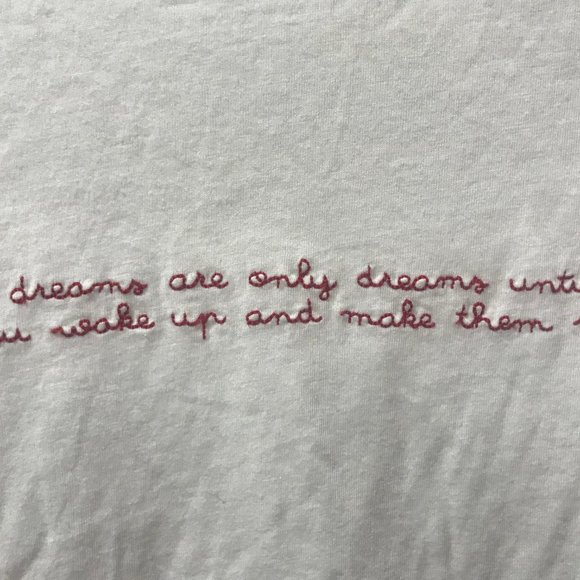 White T Shirt w Embroidered Text - Picture 2 of 5